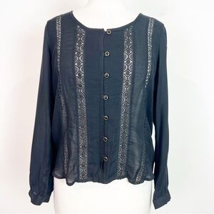 GENTLE FAWN BLACK BUTTON FRONT BOHO PEASANT BLOUSE WOMENS SZ SMALL